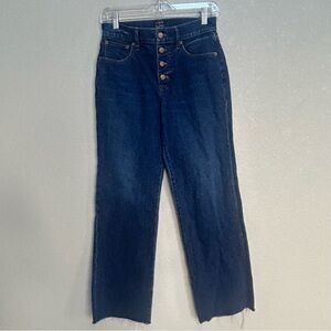 J.Crew Women’s Jeans Size 25 Full Length Wide-Leg Dark Blue Denim Pants Raw Hem